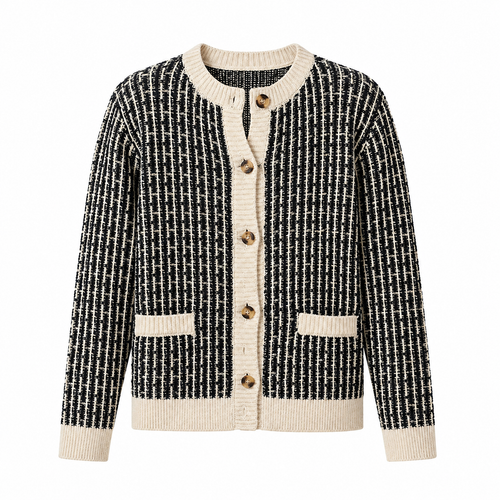 Textured Knit Tweed Style Cardigan